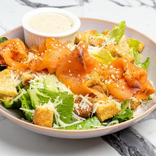 Salmon Caesar Salad.